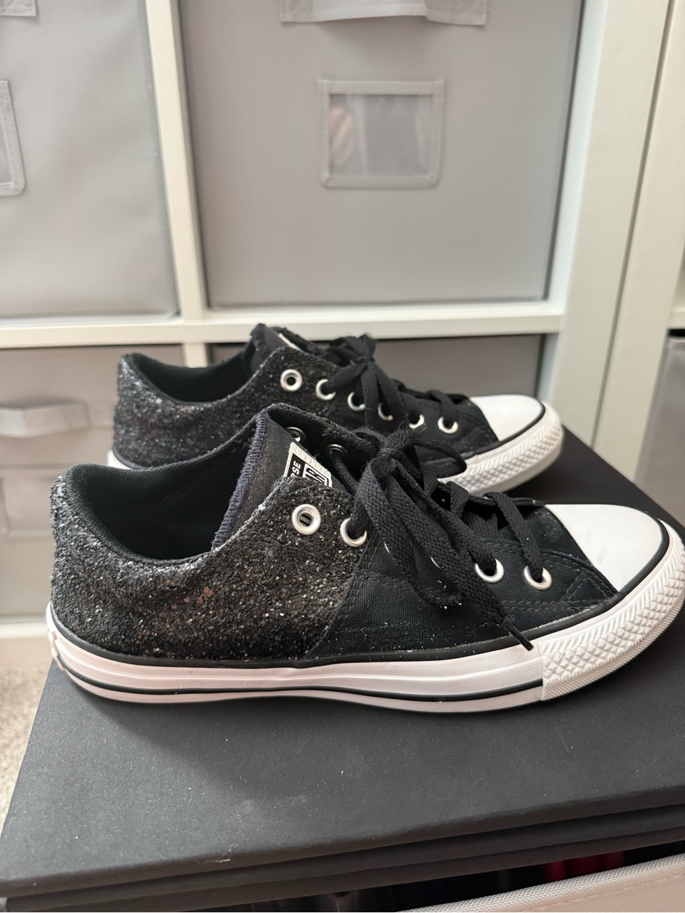 Converse Black Glitter Low-Top Sneakers with White Trim